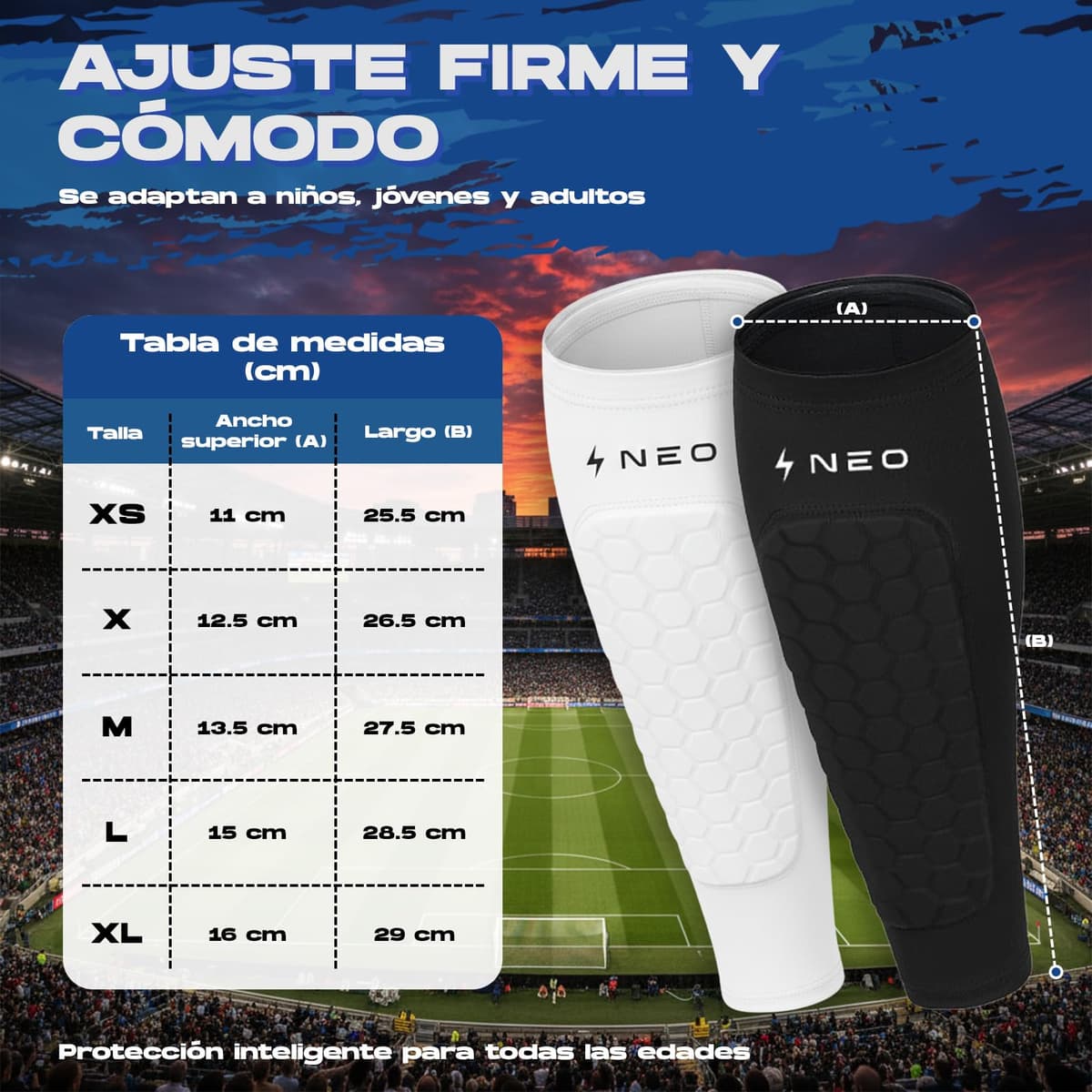 NeoDynamic - 2 Pares Espinilleras Futbol Niño Premium | Protección de Pantorrilla para Adultos y niños | Bolsa De Regalo | Transpirable y Antigolpes | Ideales para Fútbol, Baloncesto, Ciclismo — view 3