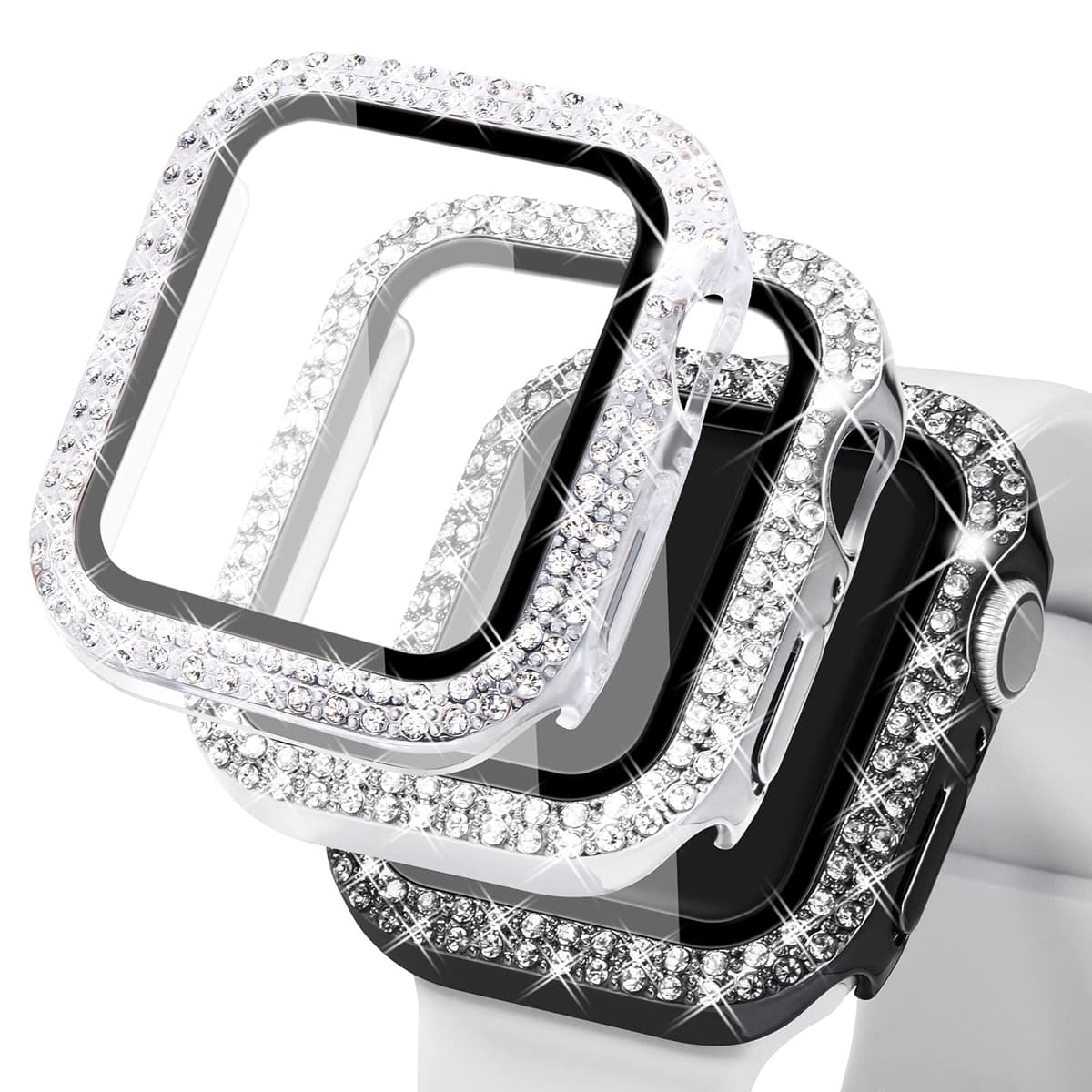 WINGLE Compatible with Apple Watch Screen Protector 38mm Series 3 2 1, Women Shiny Diamond Cover with Tempered Glass Screen Protector for apple watch Case 38mm, Clear — view 32