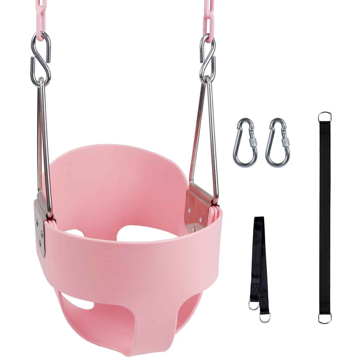 KINSPORY Toddler Swing, 59" Heavy-Duty Coated Iron Chains Baby Swing, High Back Full Bucket Infant Swing Seat with Tree Straps for Indoor & Outdoor Backyard Swing Sets (Pink)