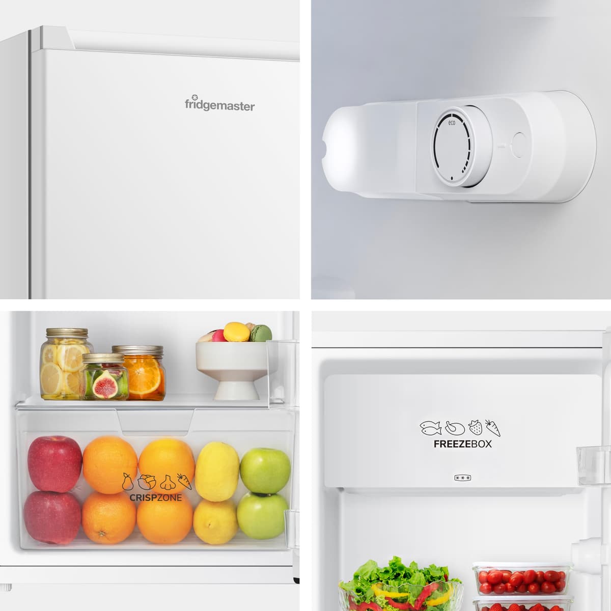 Fridgemaster MUR4894E 82L Under Counter Fridge with LED Lighting, Adjustable Temperature Control, Reversible Door and 3 star Ice Box, White, E rated — view 4
