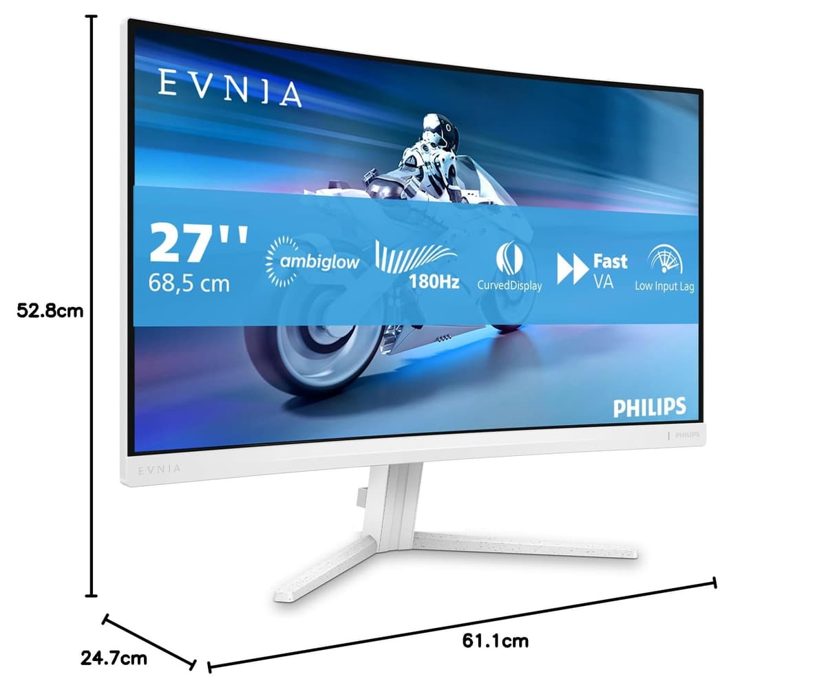 Philips Evnia 27M2C5201L - Monitor Curvo para Juegos FHD de 27 Pulgadas, 180 Hz, 1 ms GtG, FreeSync Premium, AmbiGlow (1920 x 1080, 2 HDMI 2.0, 1 DP 1.4) Blanco — view 7