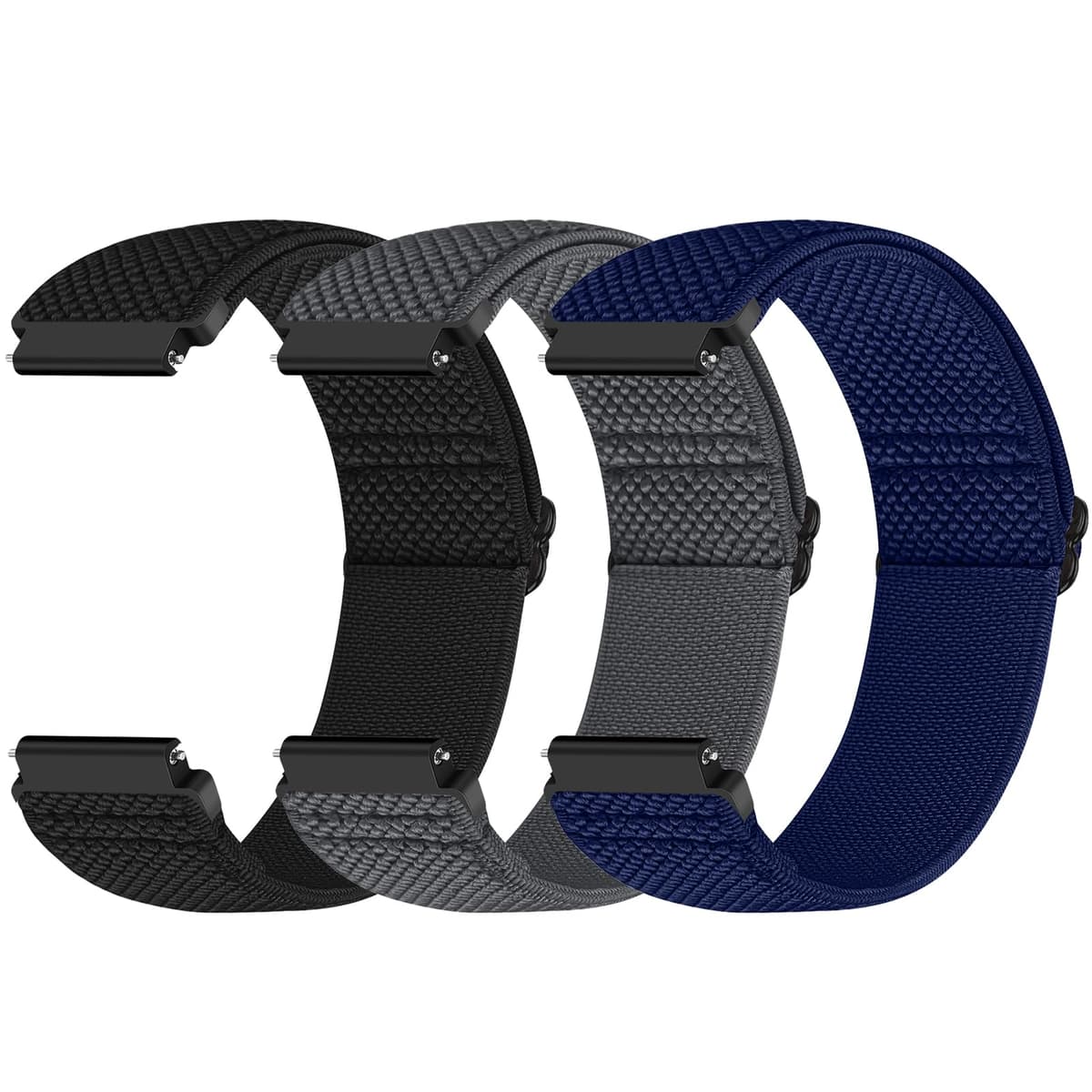 Yunshare Quick Release Watch Strap 18mm 19mm 20mm 22mm 24mm, Elastic Nylon Watch Bands Women Men for Samsung/Garmin/Fossil/Amazfit/Huawei/COROS/Xiaomi Replacement Wristband, 3pcs