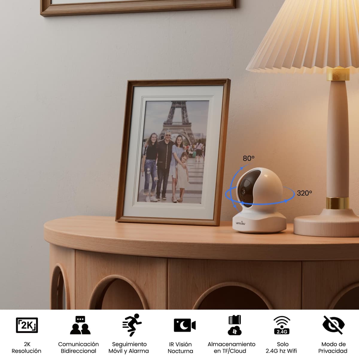 wansview Camara Vigilancia WiFi Interior - 2K Camaras Vigilancia Domicilio WiFi 360° para Perros, Seguimiento del Movimiento, Detección de Humano, Grabación Continua, Audio Bidireccional — view 2