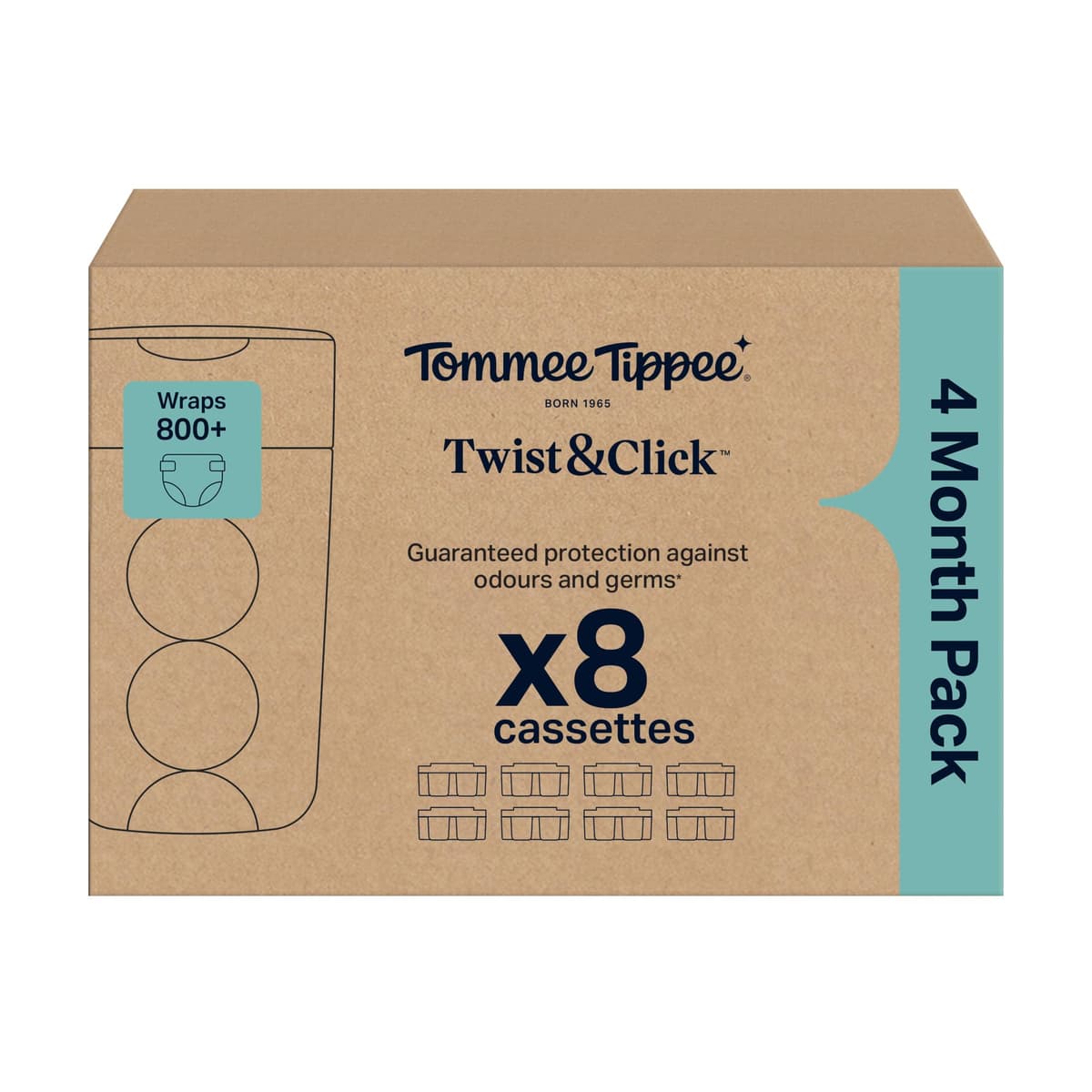 Tommee Tippee Twist and Click Advanced Nappy Bin Original Refill Cassettes, Exclusive Pack of 8, 10.5 metres each, for Easy refill and Great value, 8 X 10.5m (pack may vary). — view 2