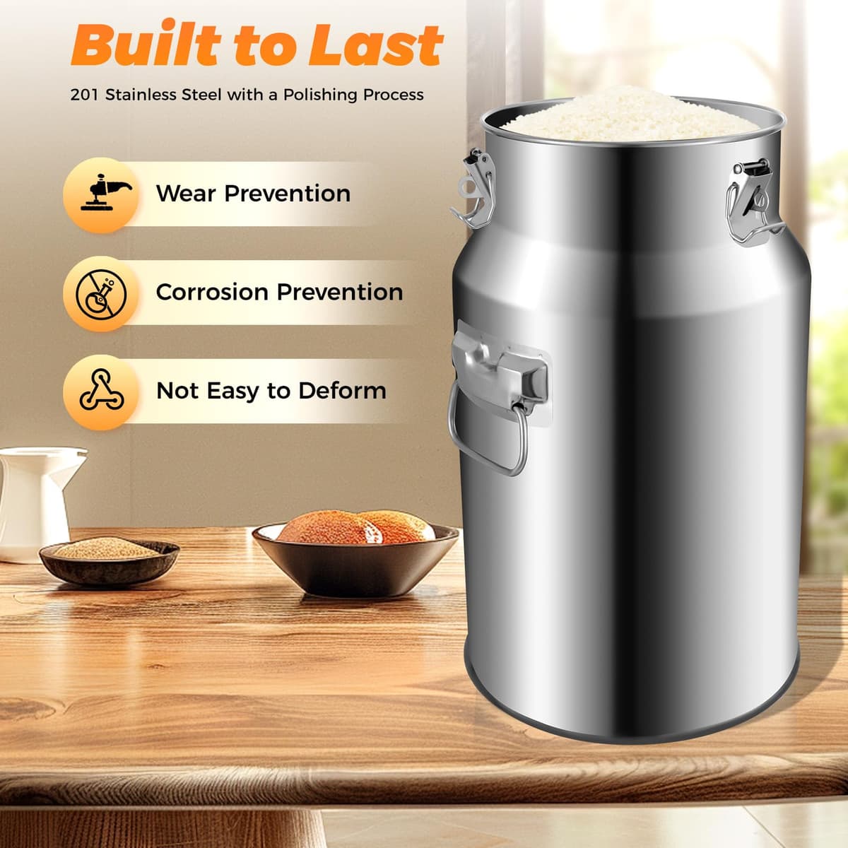 Beer Barrel, Stainless Steel Barrel, 18L Stainless Steel Container, 201 Stainless Steels Fermenter with Lid, Wine Beer Craft Barrels Storage Oil Water Barrels, 25*40 cm, for Storage of Milk Water Rice — view 4