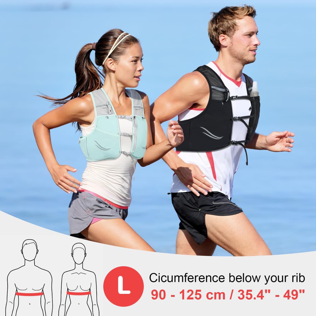 Chaleco para correr con 2 botellas de agua de 500 ml, mochila ligera para correr para hombre y mujer, chaleco de hidratación para correr, maratón, accesorios, M/L — view 3