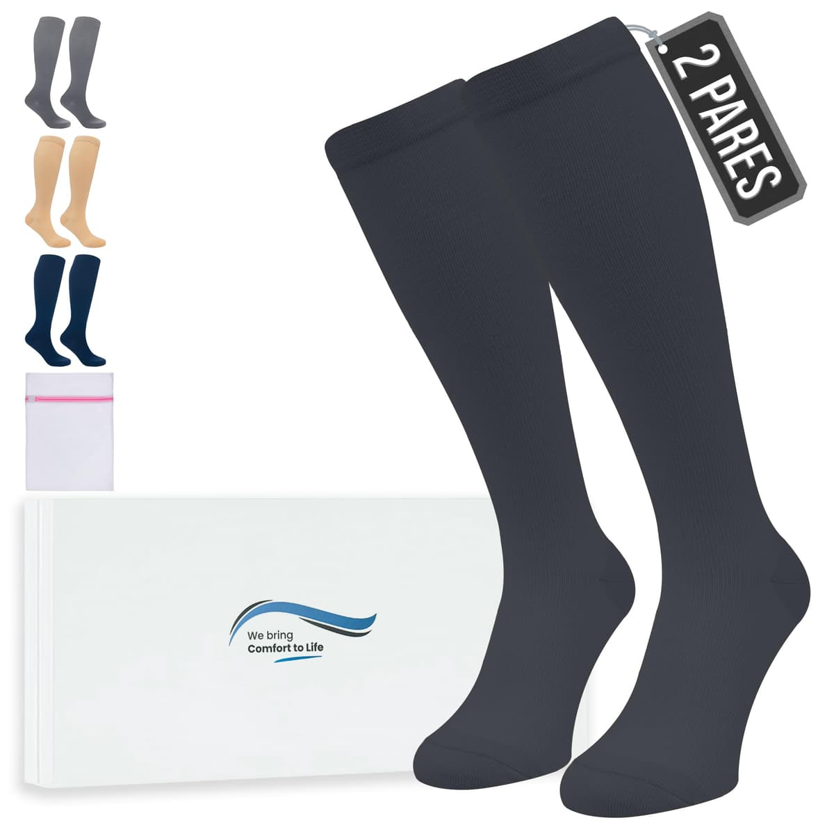 360 Relief Medias de Compresión Mujer y Hombre - 1 Par Calcetines de Compresión para Deportes, Correr, Volar, Viaje, Trabajo, Footing - S/M Beis con Bolsa de Malla — view 6