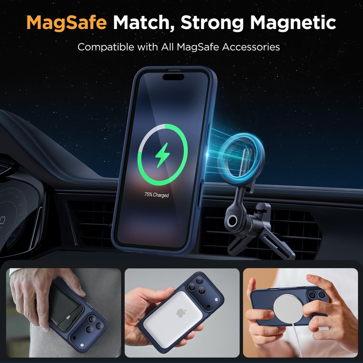 Miracase for iPhone 17 Pro Max Case with MagSafe [with 9H+Screen Protector] Military-Grade Protection Shockproof Scratch-Resistant with Velvet Touch for iPhone 17 Pro Max Cover 6.9", Matte-Deep-Blue — view 3