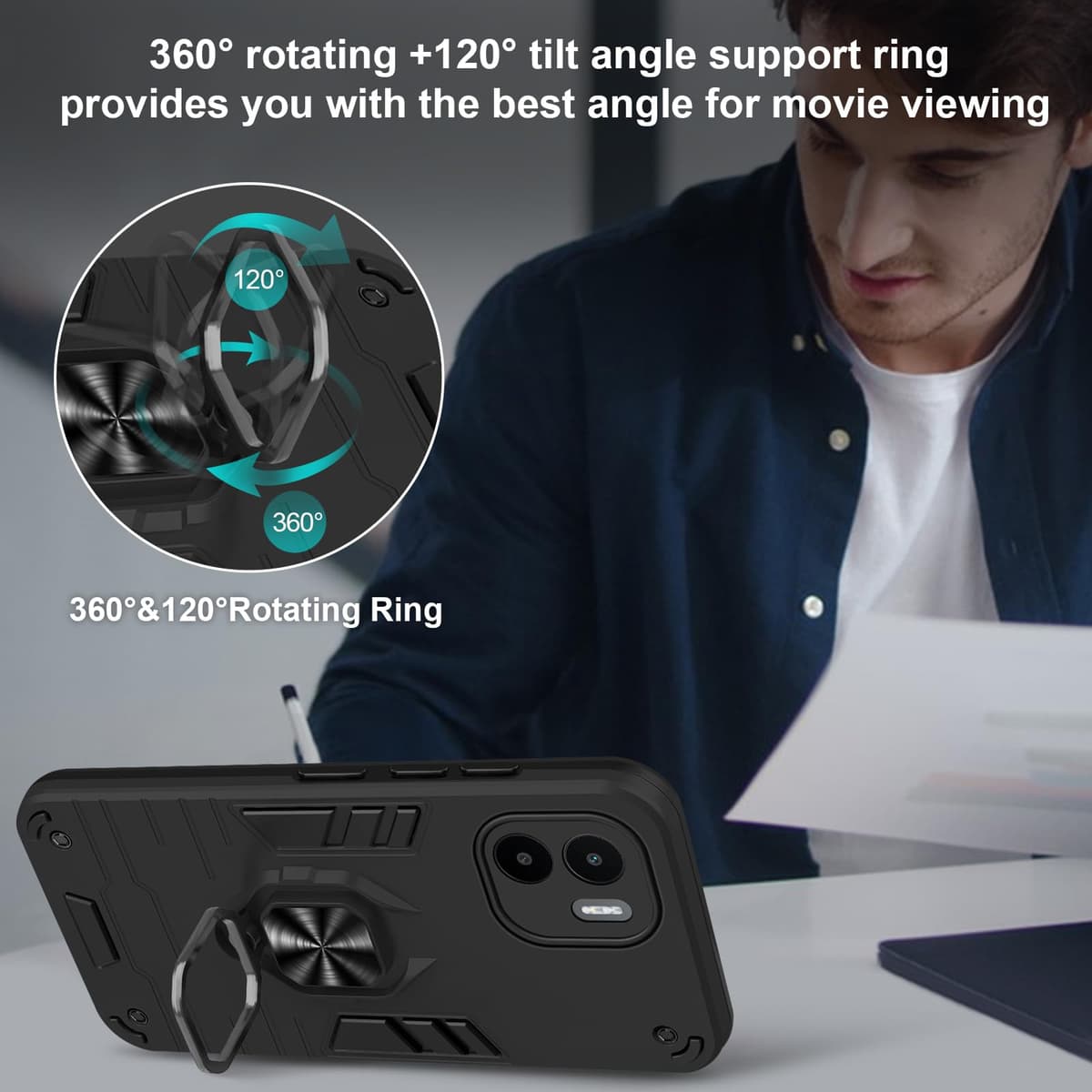 Funda para CMF Phone 2 Pro, Carcasa Antigolpes con Soporte anular metálico, Case Protectora de Grado Militar, Negro — view 51