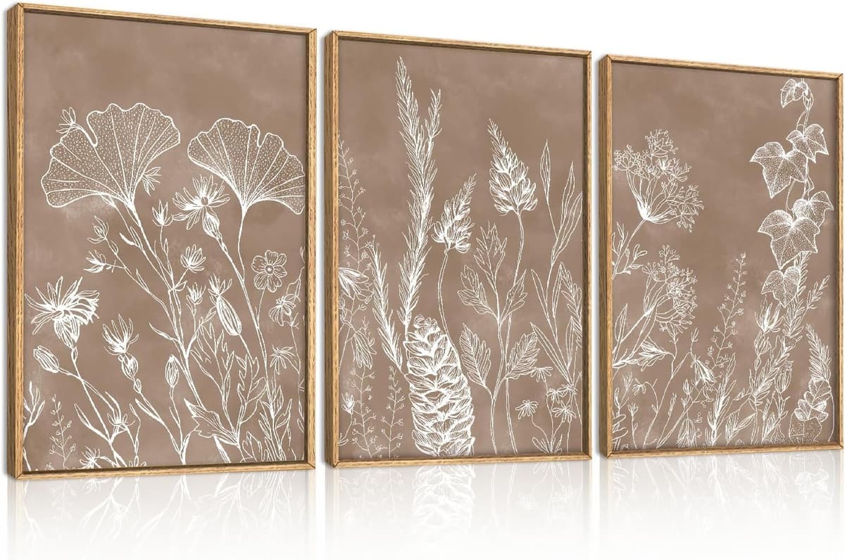 TOARTi Boho Framed Canvas Wall Art Prints, Set of 3 Mid Century Modern Wall Decor, Nature Plants Desert Sun Art Paintings, Bohemian Artwork for Living Room, Bedroom, Dining Room, Office - 12x16 x3 — view 44