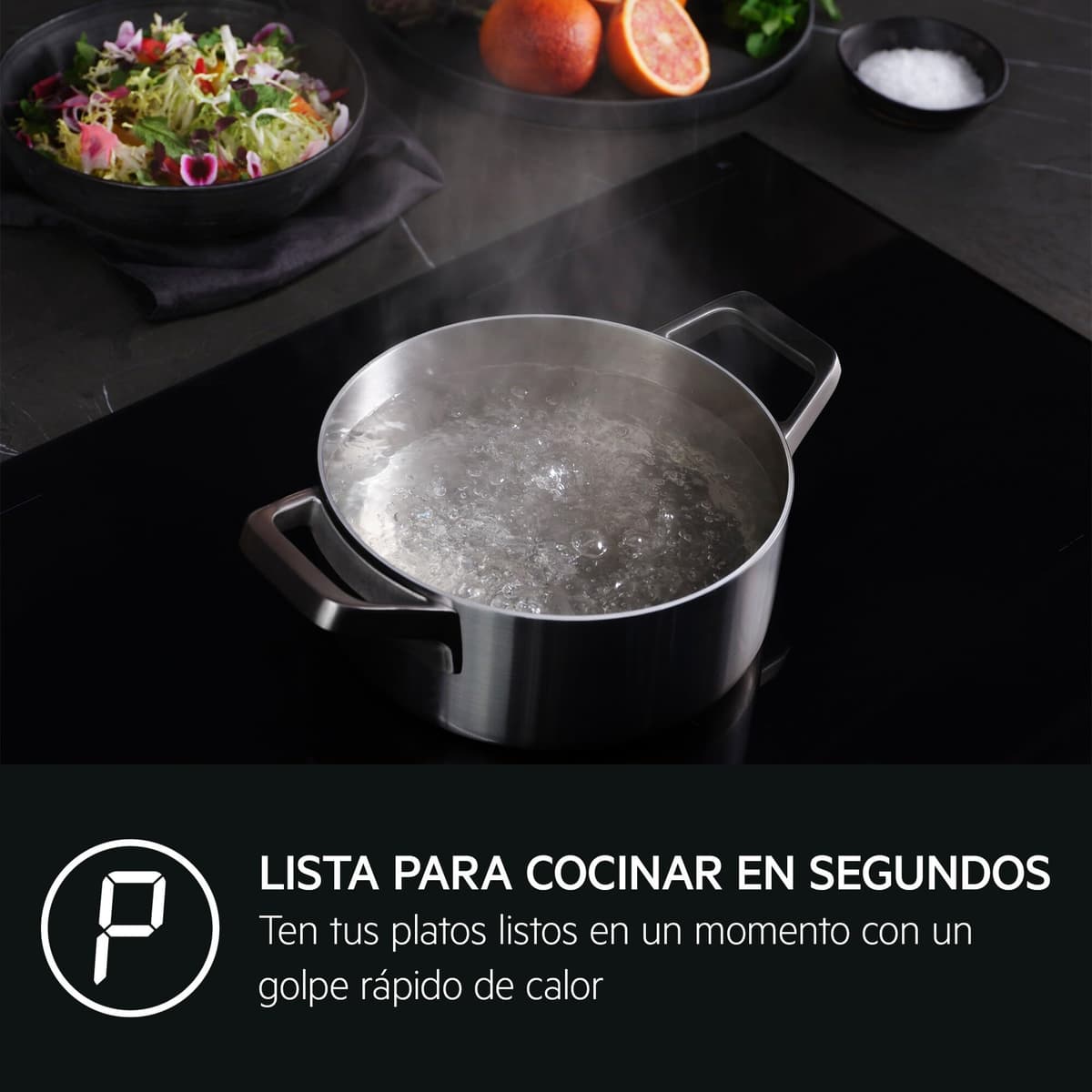 AEG TN63IP0BFB Placa de Inducción, 60 cm, 3 Zonas de Cocción, SenseBoil & SenseFry, FlexiPuente, Sistema Sistema Hob2Hood, Función PowerBoost y Pausa, Controles Deslizantes Independientes, Negro — view 4