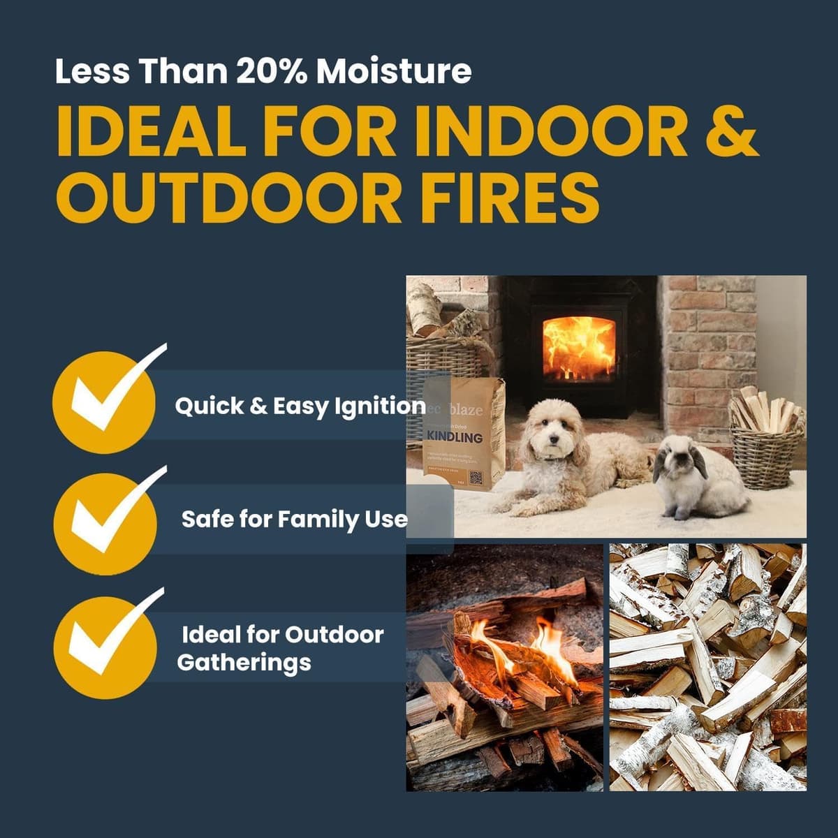Ecoblaze Kiln Dried Kindling Wood 10kg - Easy to Light, Smokeless Fire Starter for Stoves, Fire Pits, BBQs, Chimineas, Wood Burners & Indoor or Outdoor Fires (4x2.5kg packs) — view 4