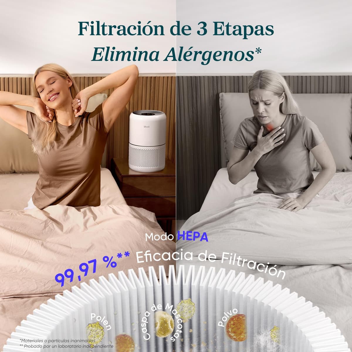 LEVOIT Purificador de Aire con Filtro Hepa, Purificador Aire Hogar para Alergias, Flitros Personalizados Elimina 99,97% del Polen, Polvo, Olores de Mascotas, Modo Sueño y Temporizador — view 3