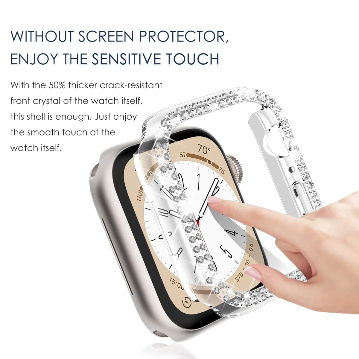 NewWays 2-pack Women Bling Case Compatible with Apple Watch 40mm Series 6/5/4/SE(2025-2020) Without Protective Film,Overall Protective Bumper Diamond Cases for iWatch 40mm(Silver+Clear) — view 4