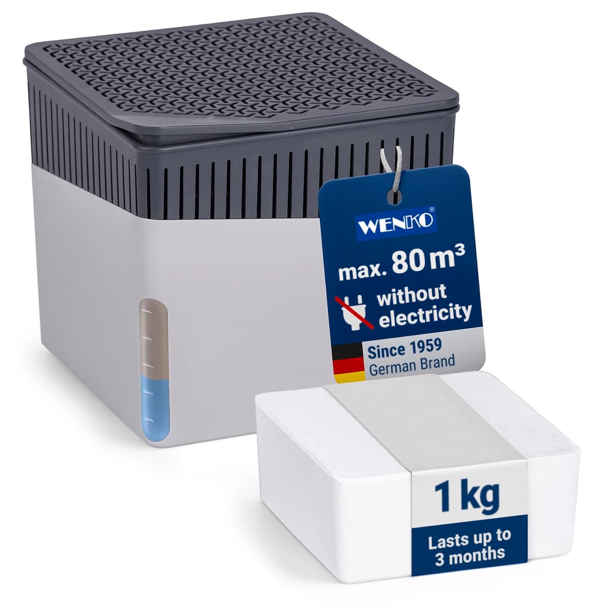 WENKO Deshumidificador Mod Cube, 1000 g, para habitaciones de hasta 80 m³, previene moho y malos olores, sin electricidad, silencioso, recargable, blanco — view 17