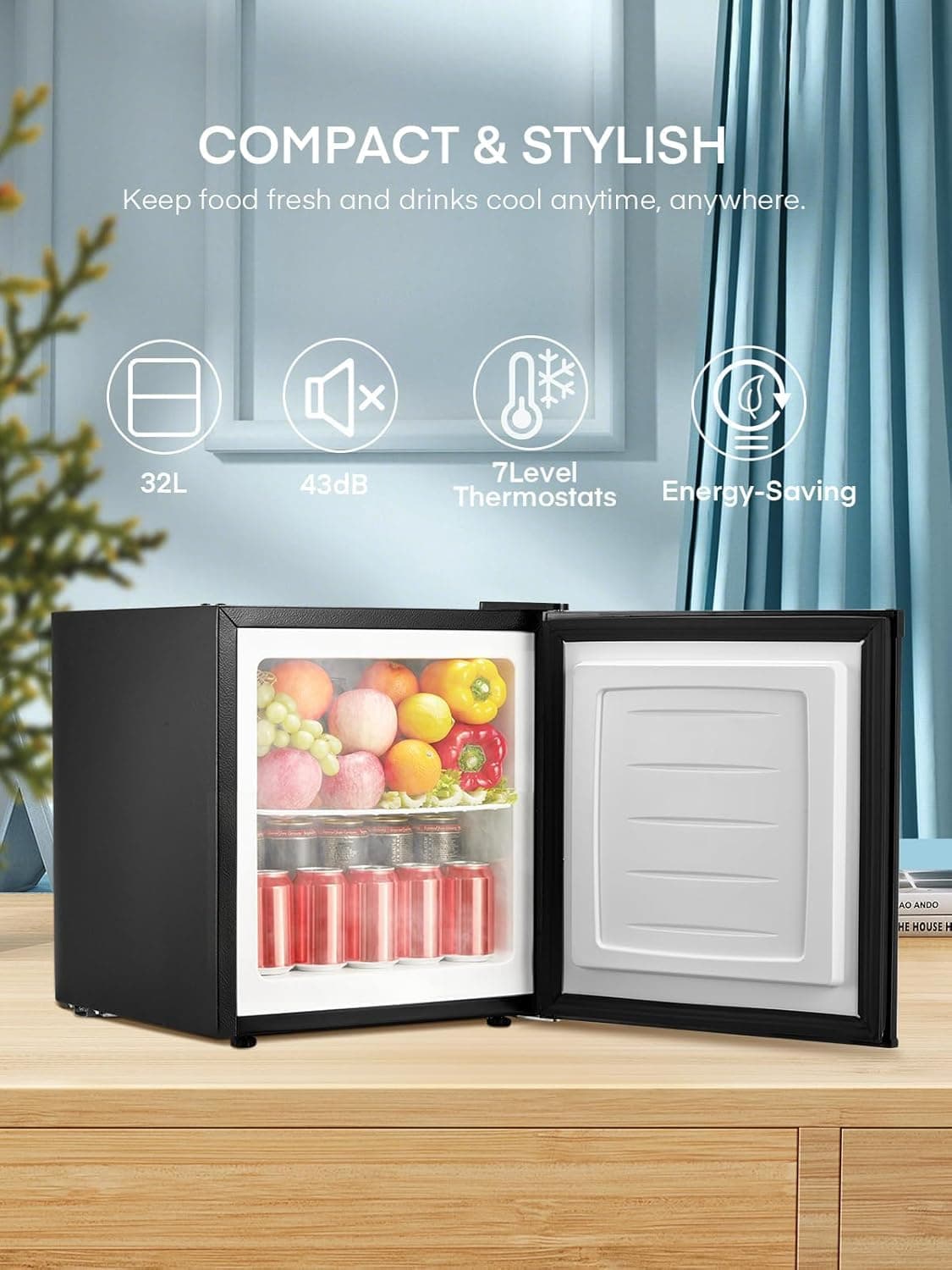 FOHERE Mini Freezer With Fridge, 33 Litre Capacity - For Counter Tops - 4* Rating - Adjustable Temperature and Removable Wire Shelf for Bedrooms, Home,Apartment, Office — view 5