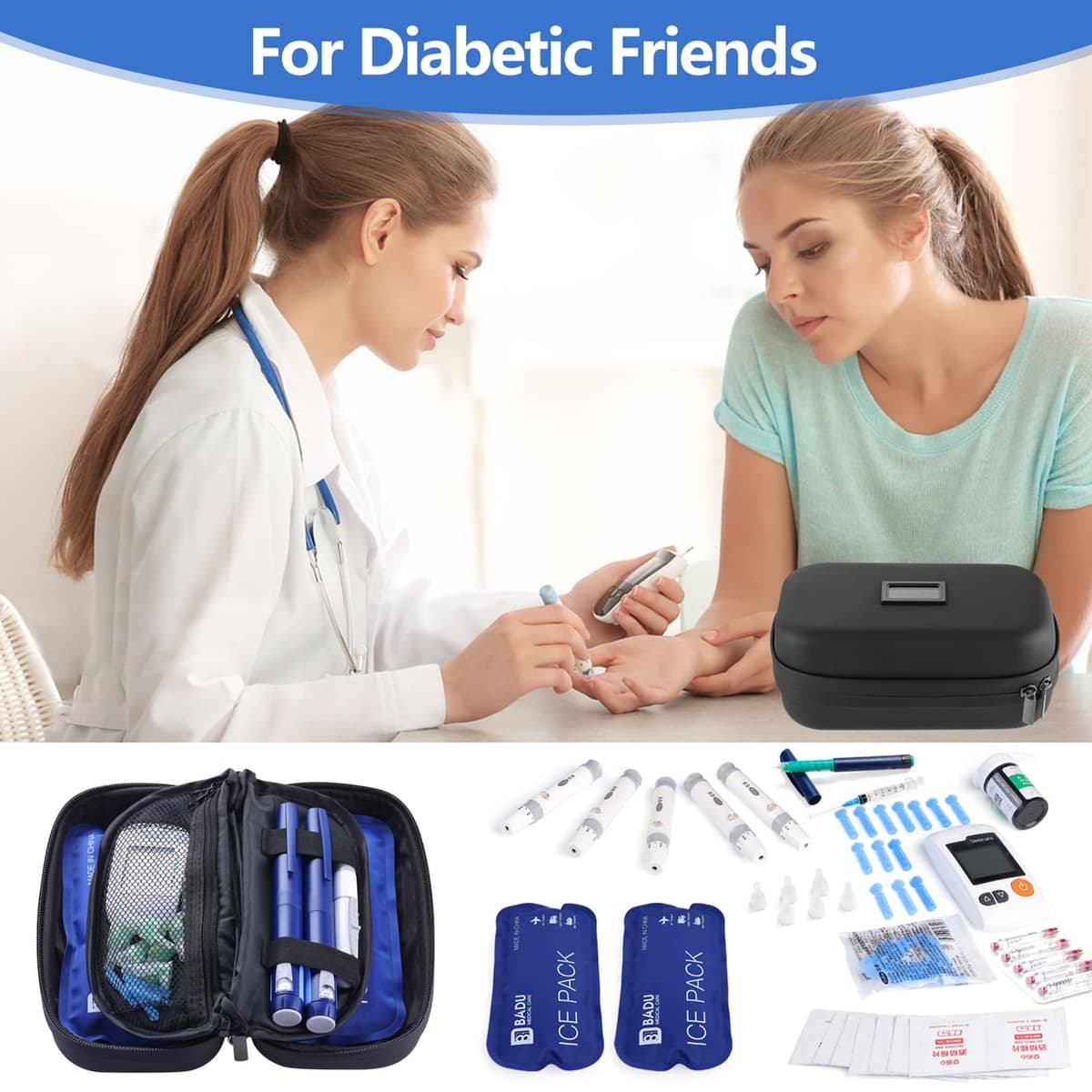 Funda de viaje con enfriador de insulina, aprobado por la TSA portátil con aislamiento para diabéticos con visualización de temperatura del termómetro, organizador de medicamentos — view 6