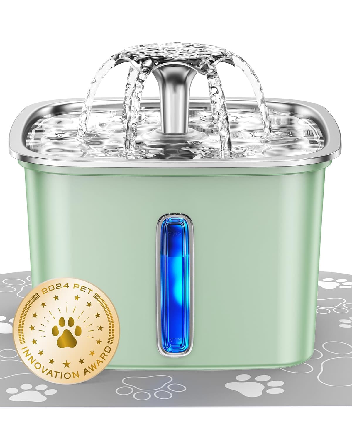 Veken Innovation Award Winner Stainless Steel Cat Water Fountain, 108oz/3.2L Automatic Pet Fountain Dog Water Dispenser with 3 Replacement Filters & Silicone Mat, Gifts for Cats, Dogs (Silver) — view 15