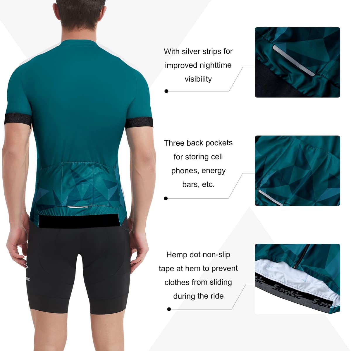 Santic Maillot Ciclista Hombre Top Ciclismo Bicicleta Bici Transpirable Secado Rápido Reflectante Jersey Ciclista Yorkson — view 4