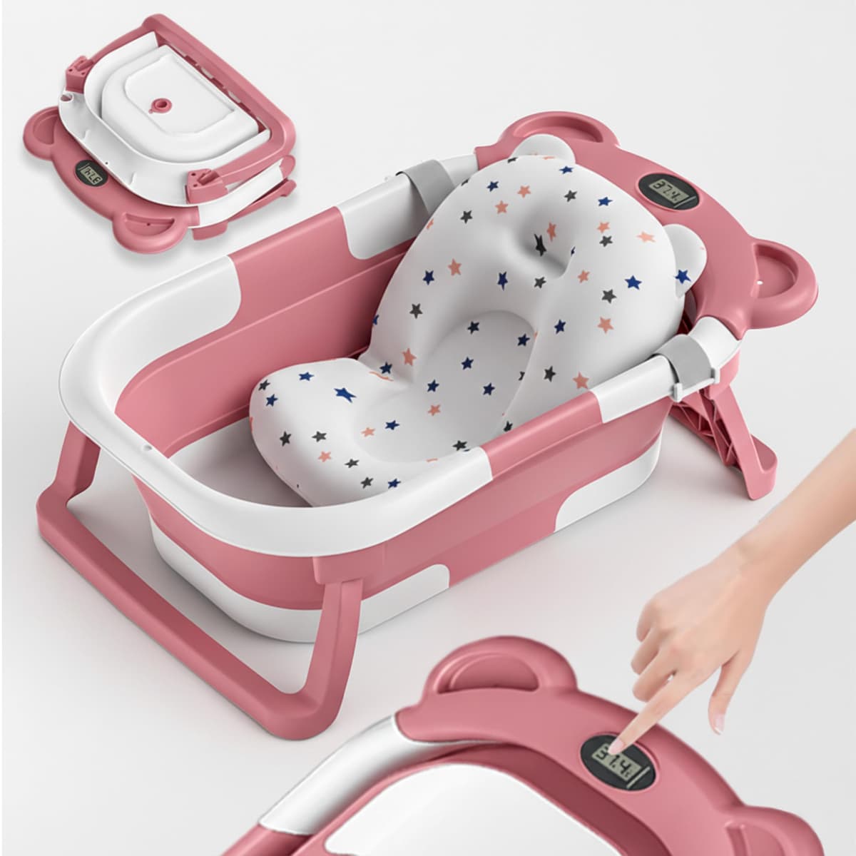 Bañera Plegable Bebé Con Cojín De Baño Antideslizante - Bañera Bebe Plegable Con Termómetro - Asiento bañera Bebe - Desde El Nacimiento Hasta Los 3 Años - Regalos De Nacimiento (GRIS, DINO) — view 11