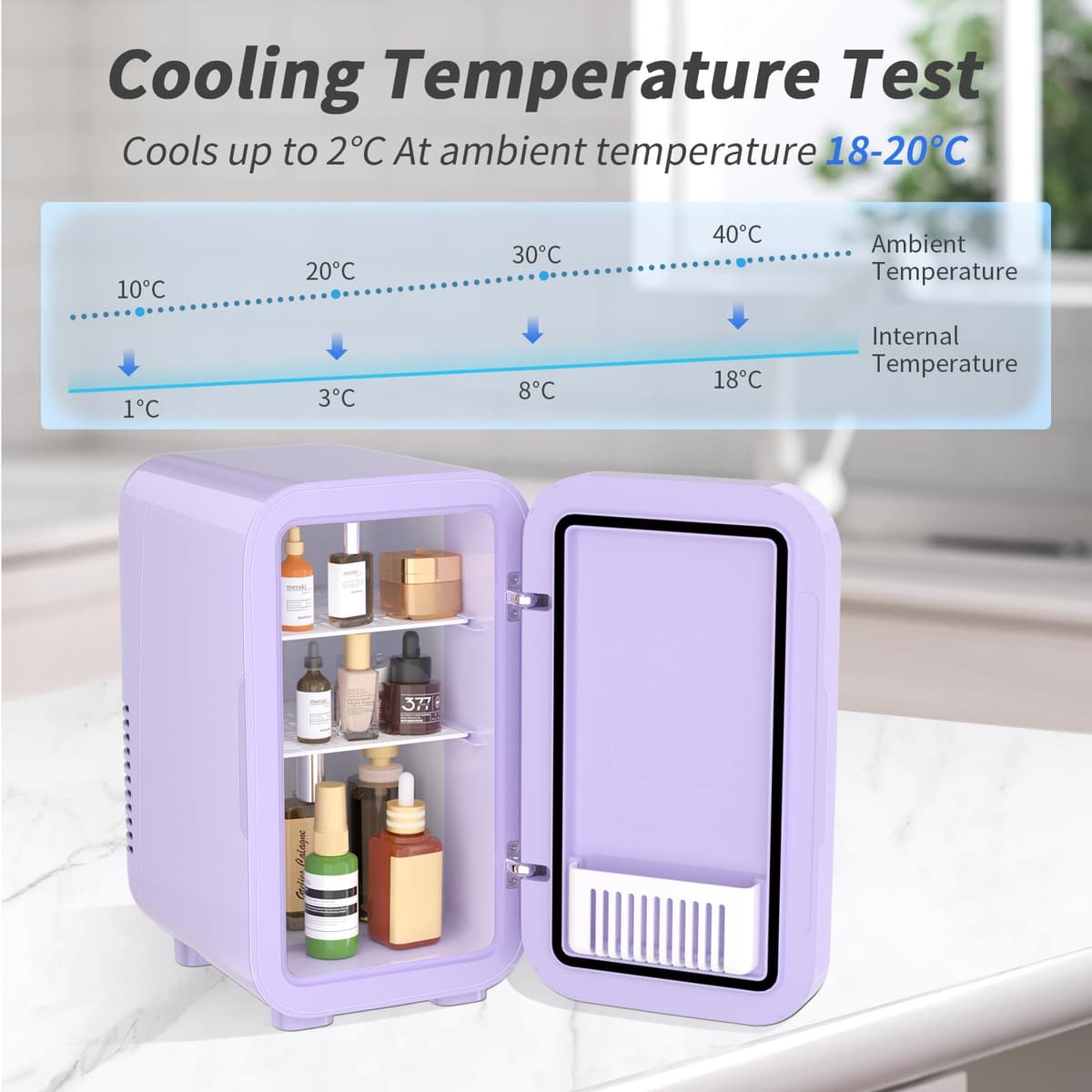 YASHE Mini Fridge, 6 Liter/8 Can 220-240V AC/DC Portable Thermoelectric Cooler Refrigerators for Bedroom, Skincare, Beverage, Office, Dorm Room and Car, Purple — view 4