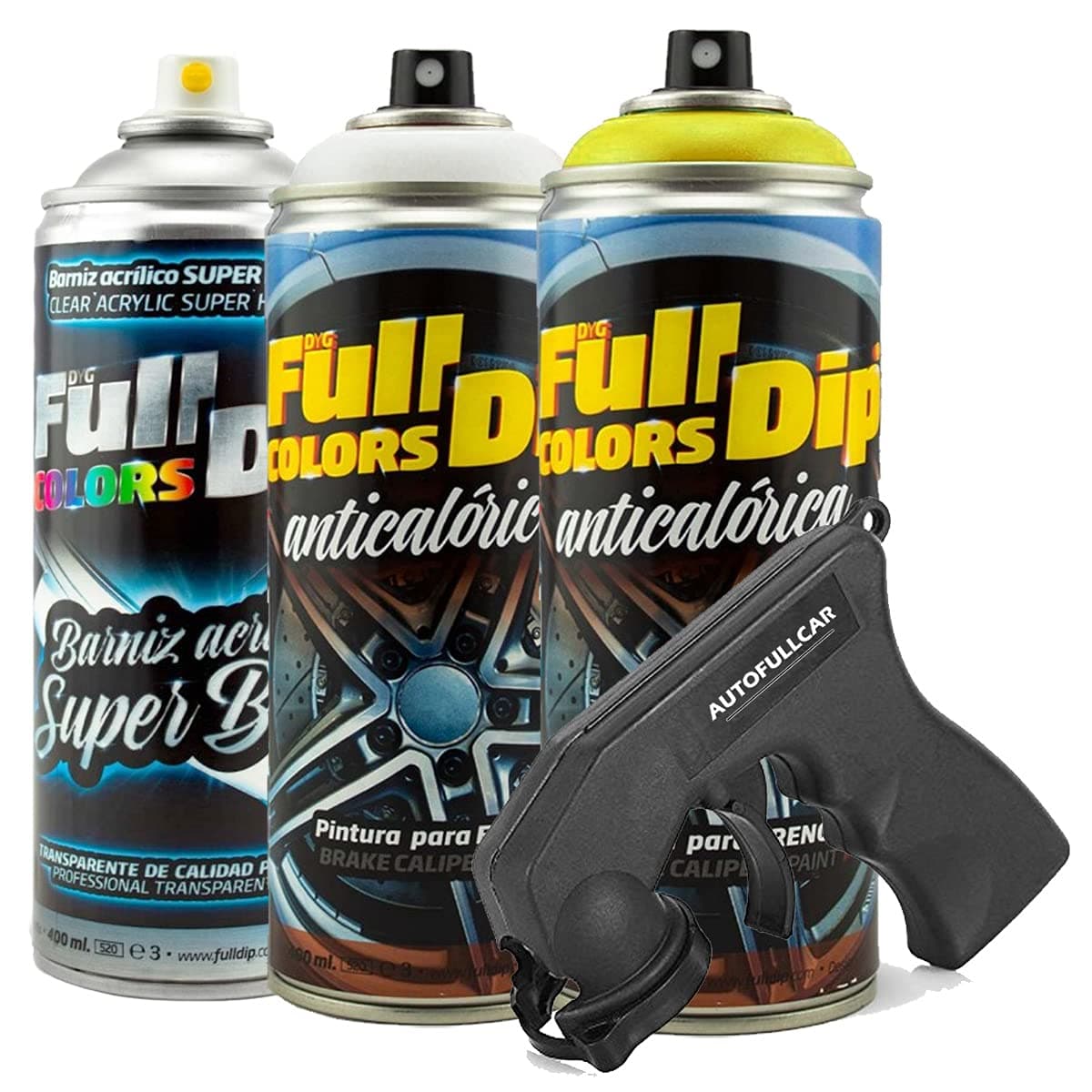 AutoFullCar - Pintura ANTICALÓRICA Acrílica Brillo Full Dip para Pinzas DE Freno - 2 x Spray 400 ml (Amarillo Brillo)