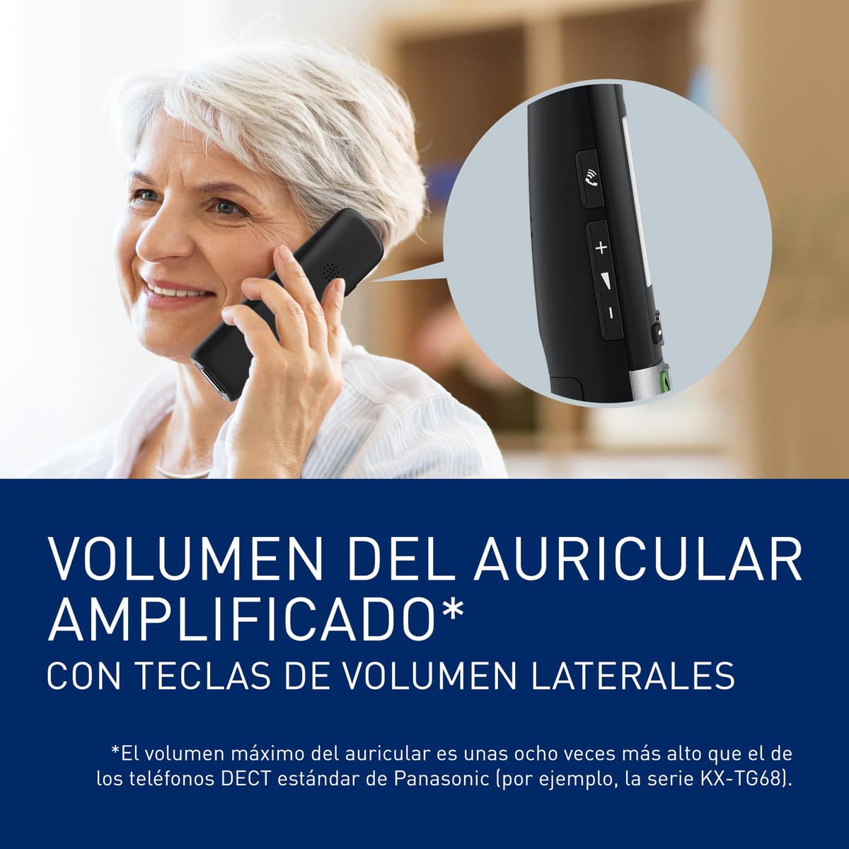 Panasonic KX-TGU430EXB Teléfono Inalámbrico Digital con Contestador Automático, Volumen Amplificado, Unidad Base y 1 Auricular, Pantalla LCD, Linterna, Compatible con Audífonos, Negro y Plateado — view 3