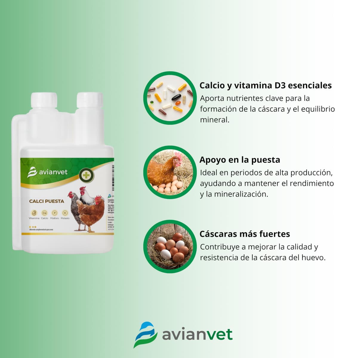 Calcio Gallinas | Suplemento con Calcio y Vitamina D3 para gallinas ponedoras | Apoyo en Puesta de Huevos | 500 ml — view 2