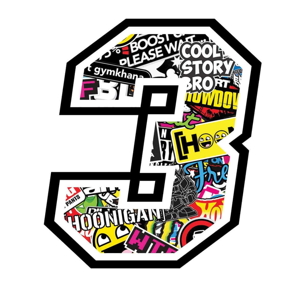 Adhesive Race número - la medida 12 cm - Cross Pista de Coches Pegatinas para Bicicletas (3, Sticker Bomb)