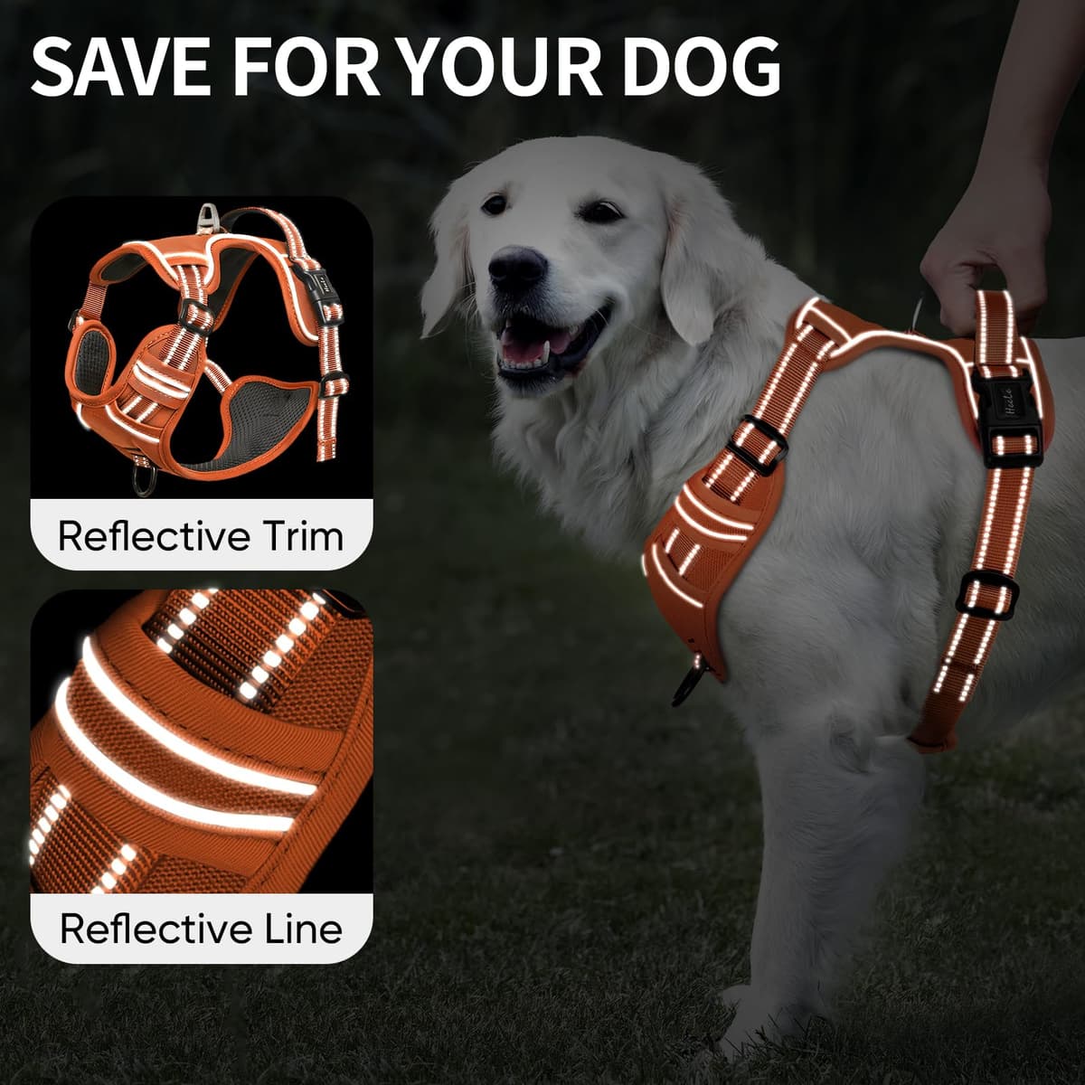 HEELE Dog Harness Medium No Pull Dog Vest Harness with Soft Handle Reflective Pet Harness for Outdoor Training Walking, Black, M — view 145