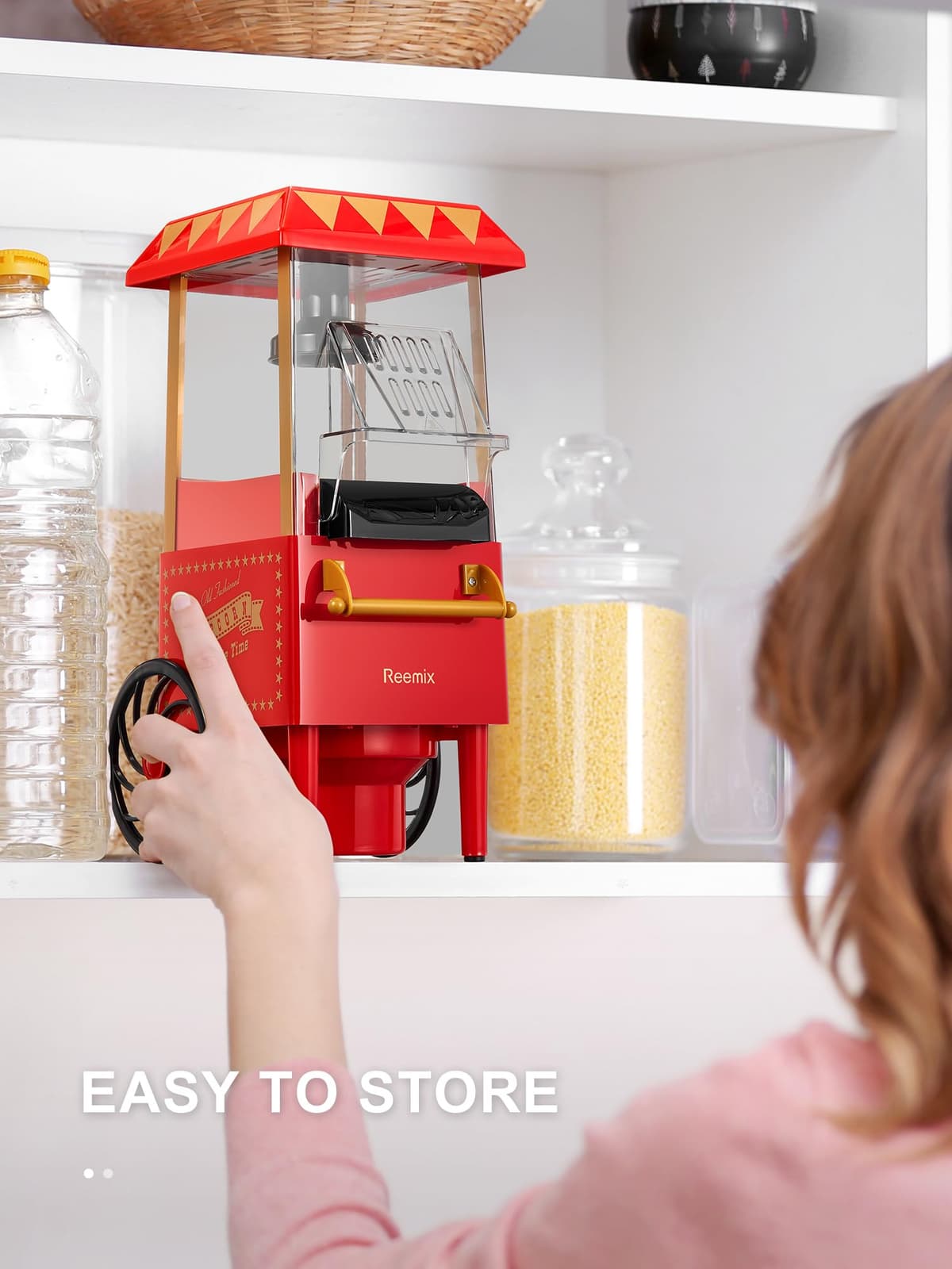 Popcorn Maker, Reemix Popcorn Machine, Retro Design, 1200W Popcorn Machine without Oil or Butter, Easy to Use and Clean, Safe and Durable, Ideal for Parties — view 9