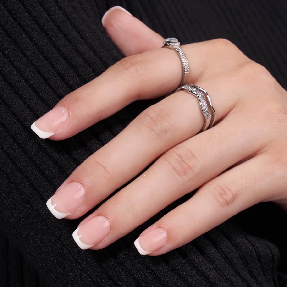 BTArtbox Press On Nails French Tips - 32 Pcs Short Square False Nails With Nail Glue and Adhesive Nail Tabs, No Fade Out Stick On Nails in 16 Sizes, Soft Gel Fake Nail for Women, Classic White