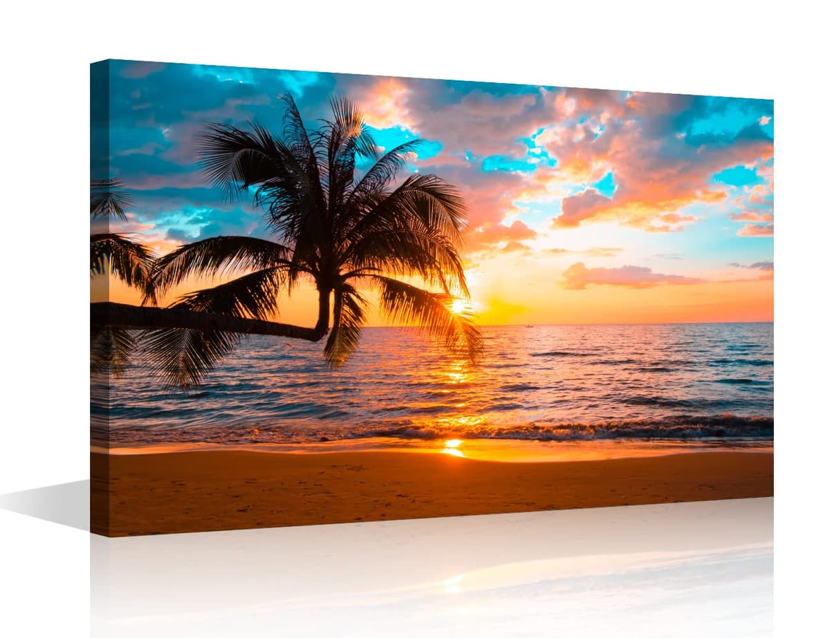 Wall Art for Living Room Beach Canvas Art Wall Decor Blue Sea Sunset Pictures Print on Canvas Natural Landscape Painting Seascape Artwork Stretched Framed Ready to Hang 12x18inch — view 11