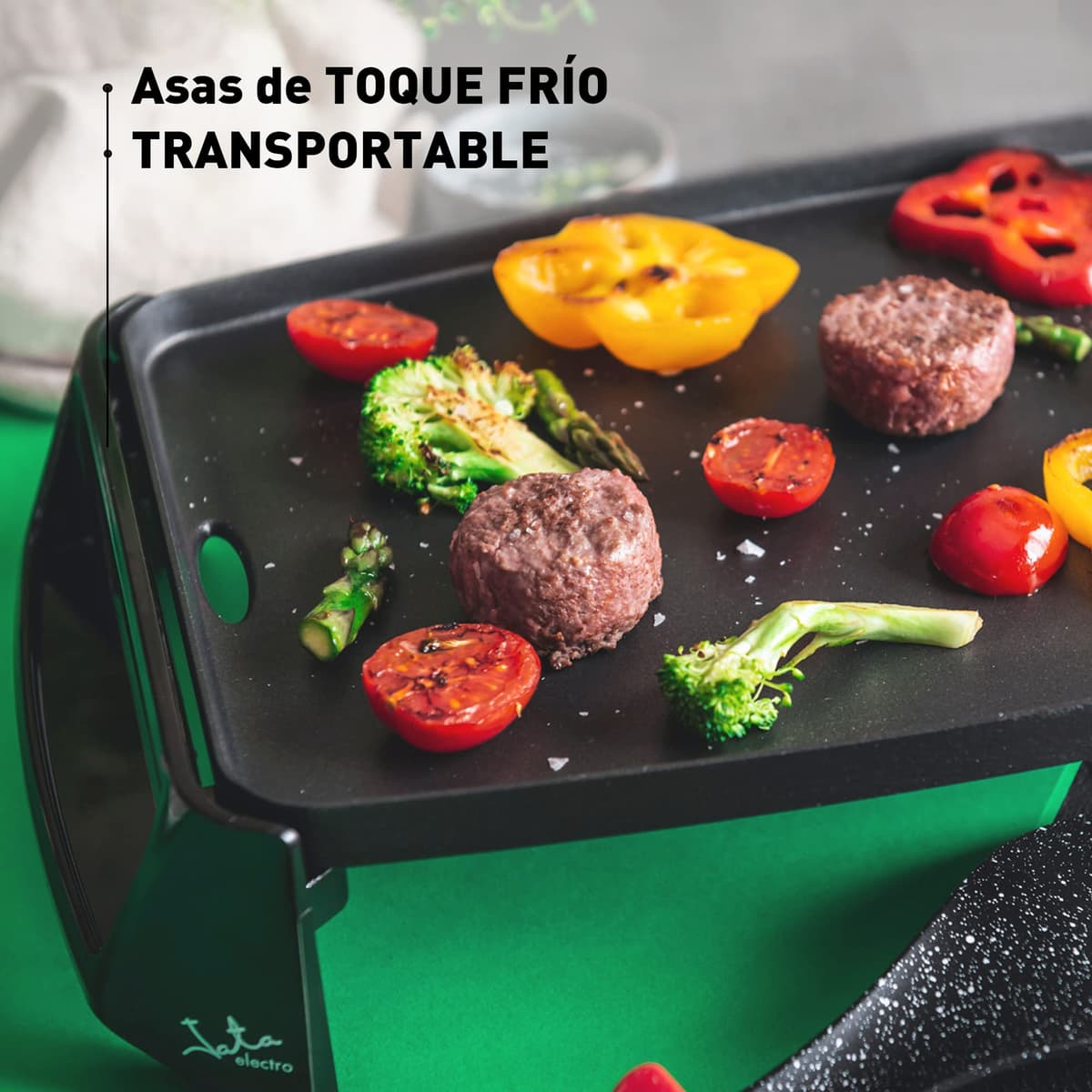 Jata Gr195 Plancha de Asar Cocina Por Igual en Toda La Superficie 46 X 25 Cm Antiadherente Libre de Pfoa Muy Resistente Al Rayado Fácil Limpieza con Bandeja Colectora de Salsas, 2200 W, Color Negro — view 5
