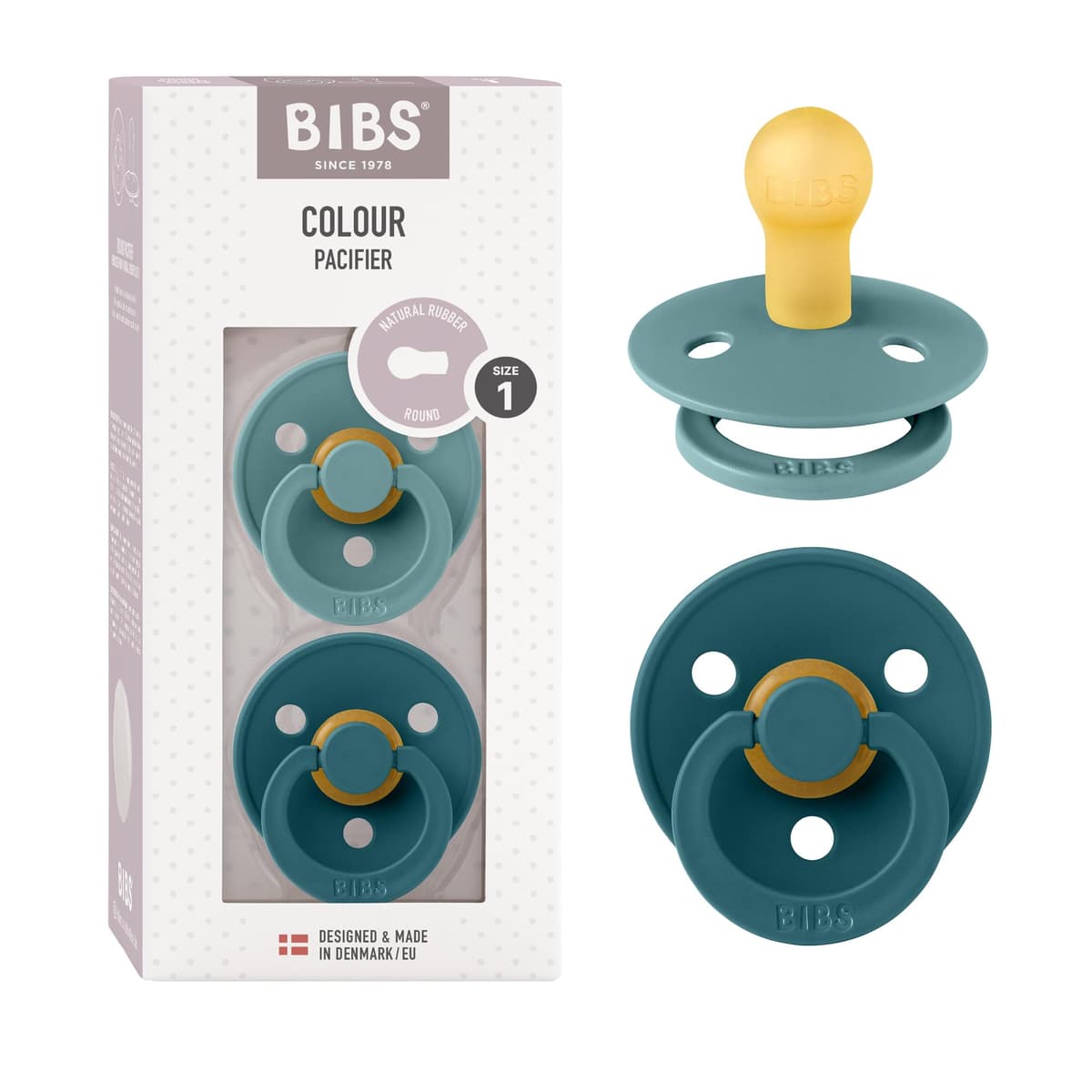 BIBS Colour Soother 2-Pack, BPA Free Dummy Pacifier, Round Nipple. Natural Rubber Latex, Size 2 (6-18 Months), Sky Blue/Steel Blue — view 59