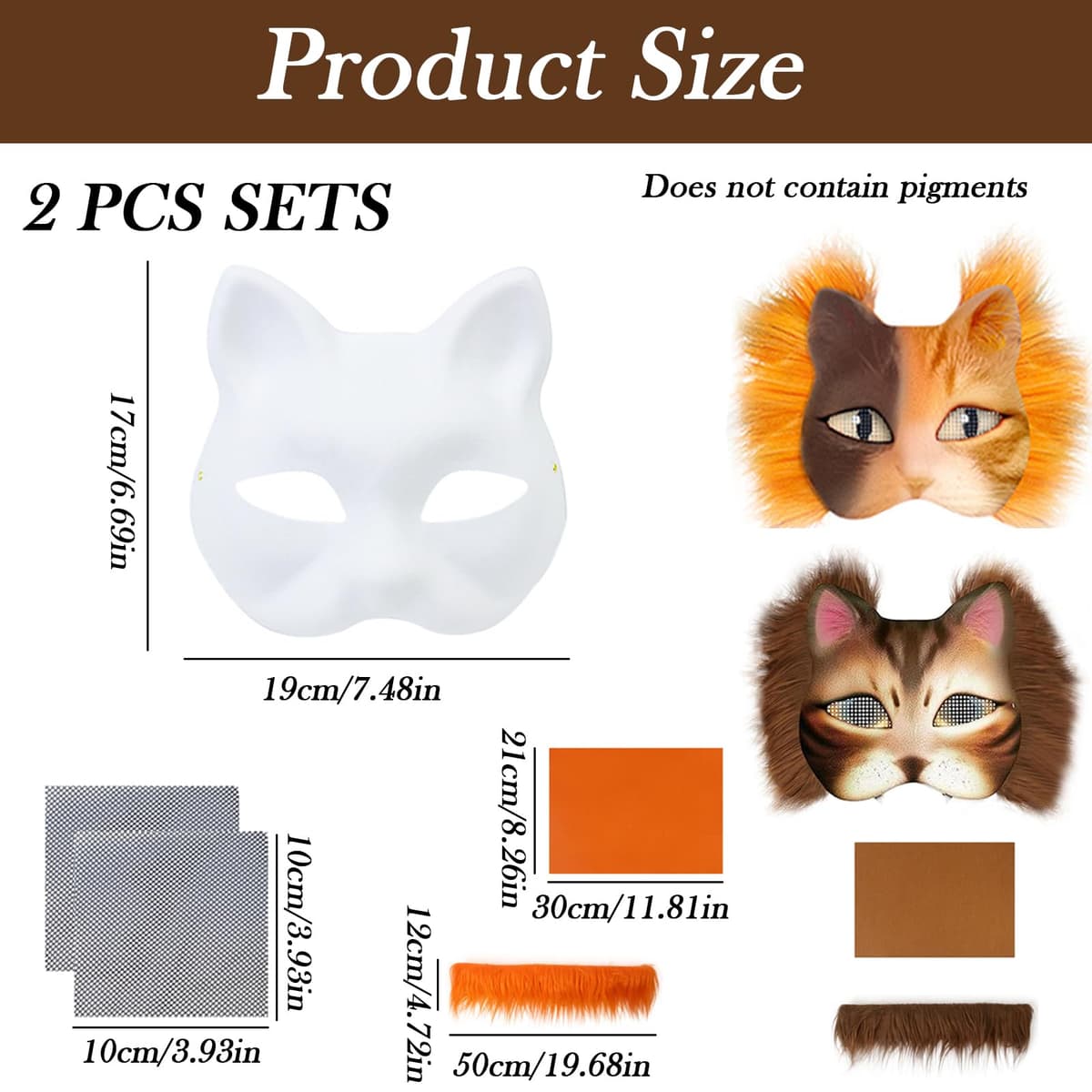 Mask, Furry Mask for Creative Expression, DIY Cat Mask Kit with Pre-Cut Materials, Two Complete Mask Sets in Orange and Brown with Adhesive Felt and Mesh Fabric — view 2
