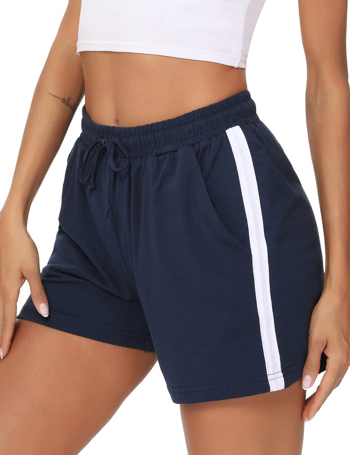 Litherday Shorts Mujer Verano Algodón Pantalones Cortos Deportivos con Cordón y Bolsillos Ropa Deportiva Mujer para Yoga Fitness Jogging Casa — view 6