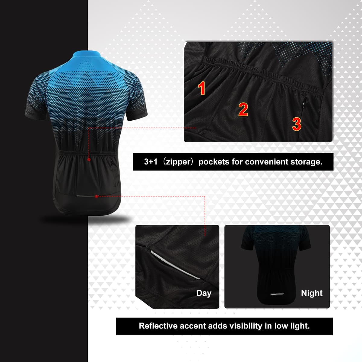 BERGRISAR Camiseta de Ciclismo de Manga Corta para Hombre, 3+1 Bolsillos con Cremallera — view 5
