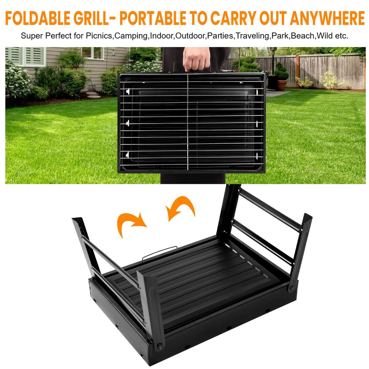 Uten Barbacoas Portátiles de Carbón, Parrilla de Acero Inoxidable para Ahumar y Acampar al Aire Libre, Char Broil BBQ Pit Grill (Mediano), Negro — view 6