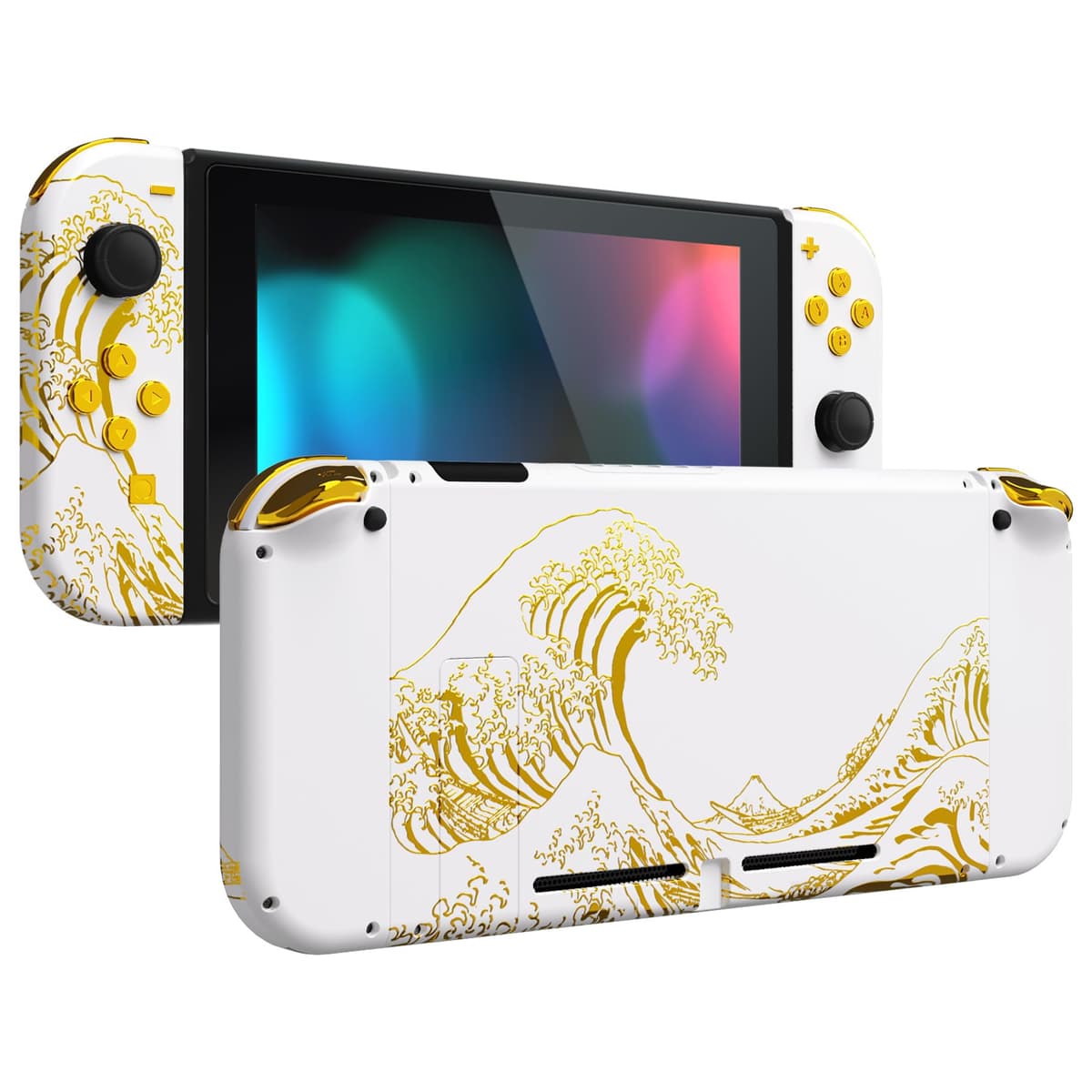 eXtremeRate Back Plate for Nintendo Switch Console, NS Joy con Handheld Controller Housing with Full Set Buttons, DIY Replacement Shell for Nintendo Switch - Chrome Gold — view 28