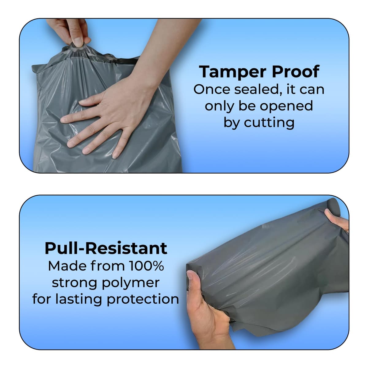 Double Dragon 60 Mixed Size Self-Seal Mailer Bags | Tamper-Proof Plastic Packaging for Mailing, Postage, Shipping & Delivery | Grey (4 Sizes | Small to Large | 15 Each) — view 4