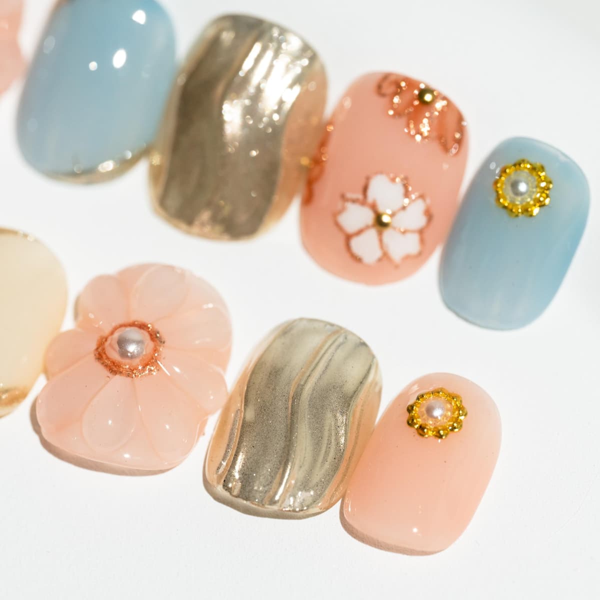 Sun&Beam Nails Handmade Press On Nail Long Coffin Ballerina Pink Flower Acrylic Fake Tip 3D Design Art Charms Cute with Storage Box 10 Pcs (S) — view 337