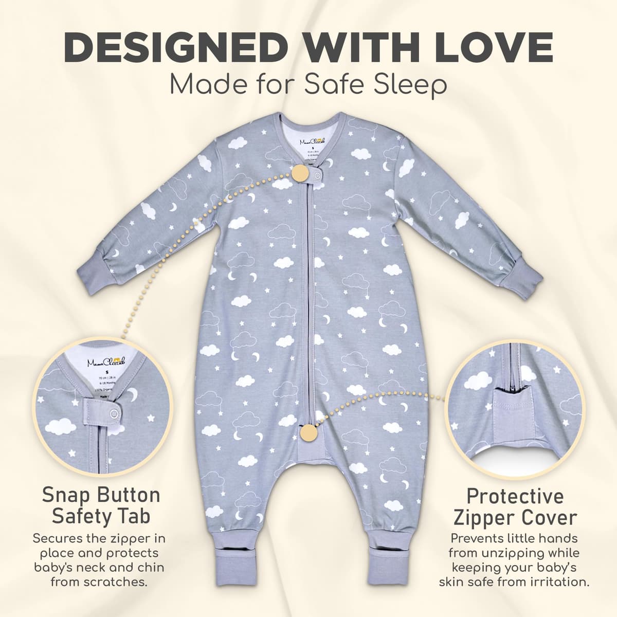 Mama Cheetah Toddler Sleep Sack with Feet, Long Sleeve 0.5 TOG Organic Cotton Baby Sleeping Bag with Legs, Wearable Blanket for Walkers with 2-Way Zipper, Toddler Blanket for Girls Boys 2T, 2-Pack — view 3