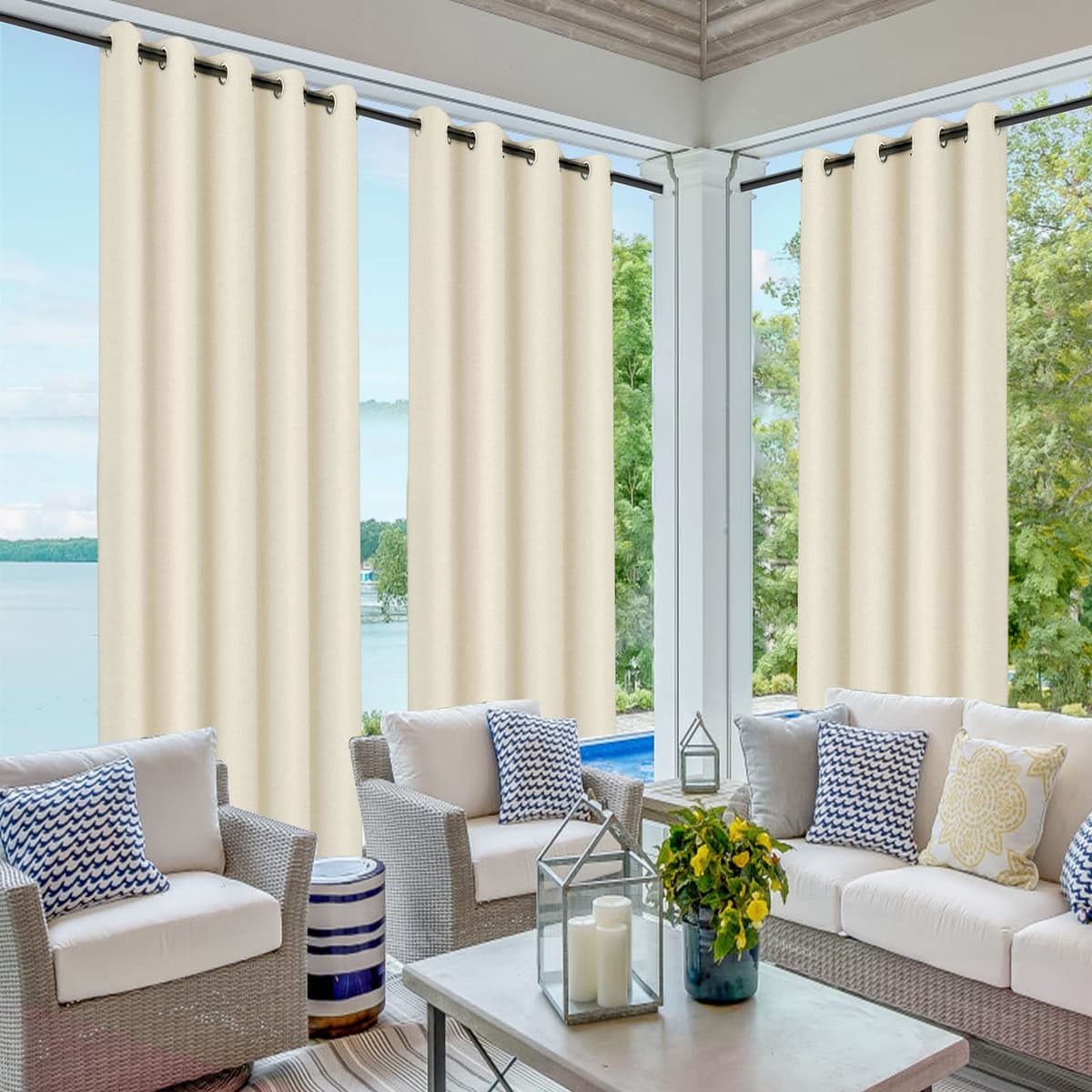 Gazebo Patio Outdoor Curtains Waterproof - Garden Blackout Thermal Insulated Sun Shades Eyelet Privacy Curtain for Outside Pergola Porch Pool, Indoor Window Blinds for Living Room Bedroom Balcony — view 3