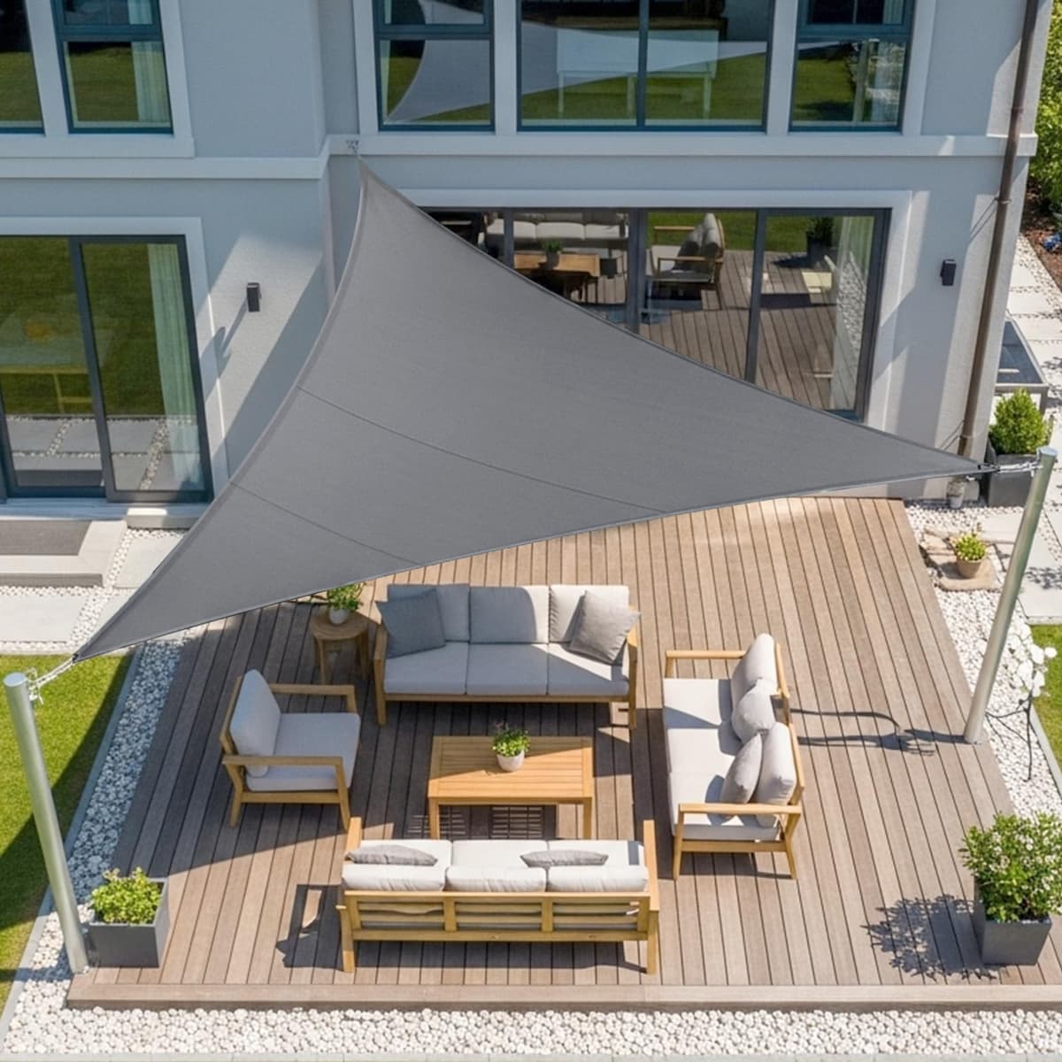 LOVE STORY Toldo Vela de Sombra Impermeable Triangular 3x3x3m Protección Rayos UV PES Toldos para Patio, Exterior Terrazas, Jardín, Balcon (Crema) — view 35