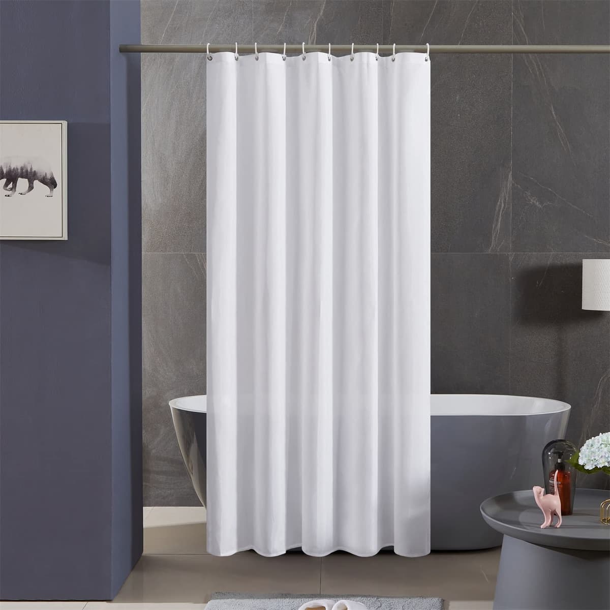 Furlinic Navy Shower Curtain Anti Mould Resistant Waterproof Bathroom Curtains Washable Polyester Fabric 90x180cm with Weight Tape for Bath Wet Room 35x72 Inch. — view 127