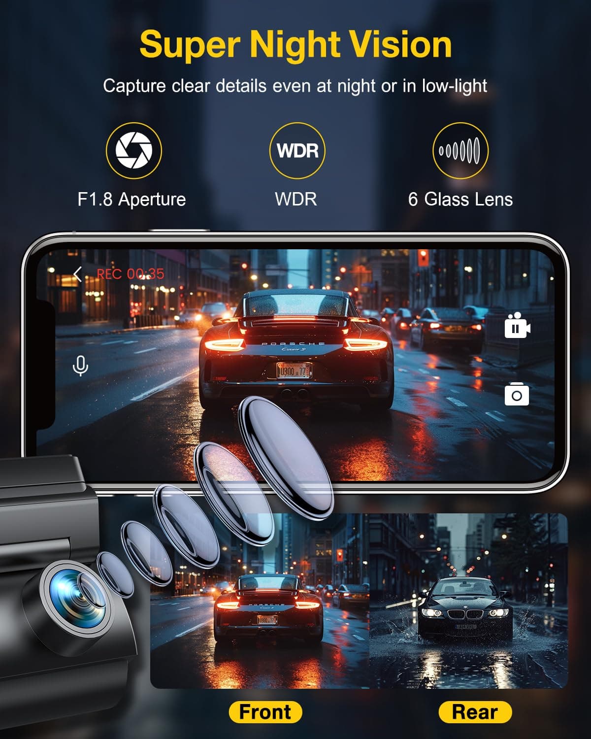 GKU 4K Dash Cam Front and Rear, 5GHz WiFi GPS, Dual Car Camera, 1.5” IPS Mini Dashcam for Cars with 64GB SD Card, 24H Parking Mode, Night Vision, WDR, 170° Wide Angle, G-Sensor, App Control, Max 256GB — view 5