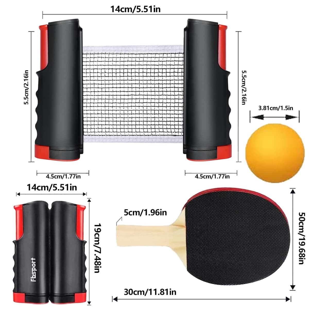 Persiiious Sets de Ping Pong, Juego de Tenis de Mesa Portátil, Set de Ping Pong Portátil, con 2 Raquetas de Ping Pong, 3 Bolas, 1 Red de Ping Pong Retráctil, 1 Bolsa de Almacenamiento — view 2