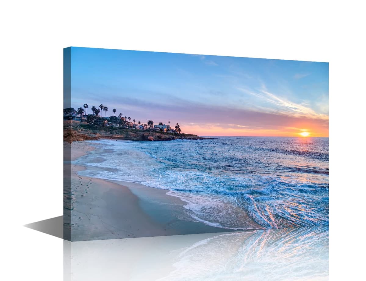 TISHIRON Wall Art Sandy Beach Sunrise Pictures Painting on Canvas Wall Art Modern Framed Seaside Canvas Prints Ready To Hang(24X16in) — view 10