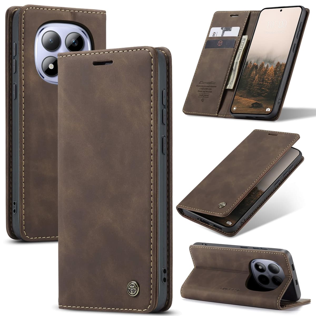 for Xiaomi Redmi Note 15 Pro 5G Case, Wallet Case Flip Leather with Card Holder Magnetic Closure Shockproof Kickstand Protective Phone Cases Cover for Redmi Note 15 Pro 5G, Coffee